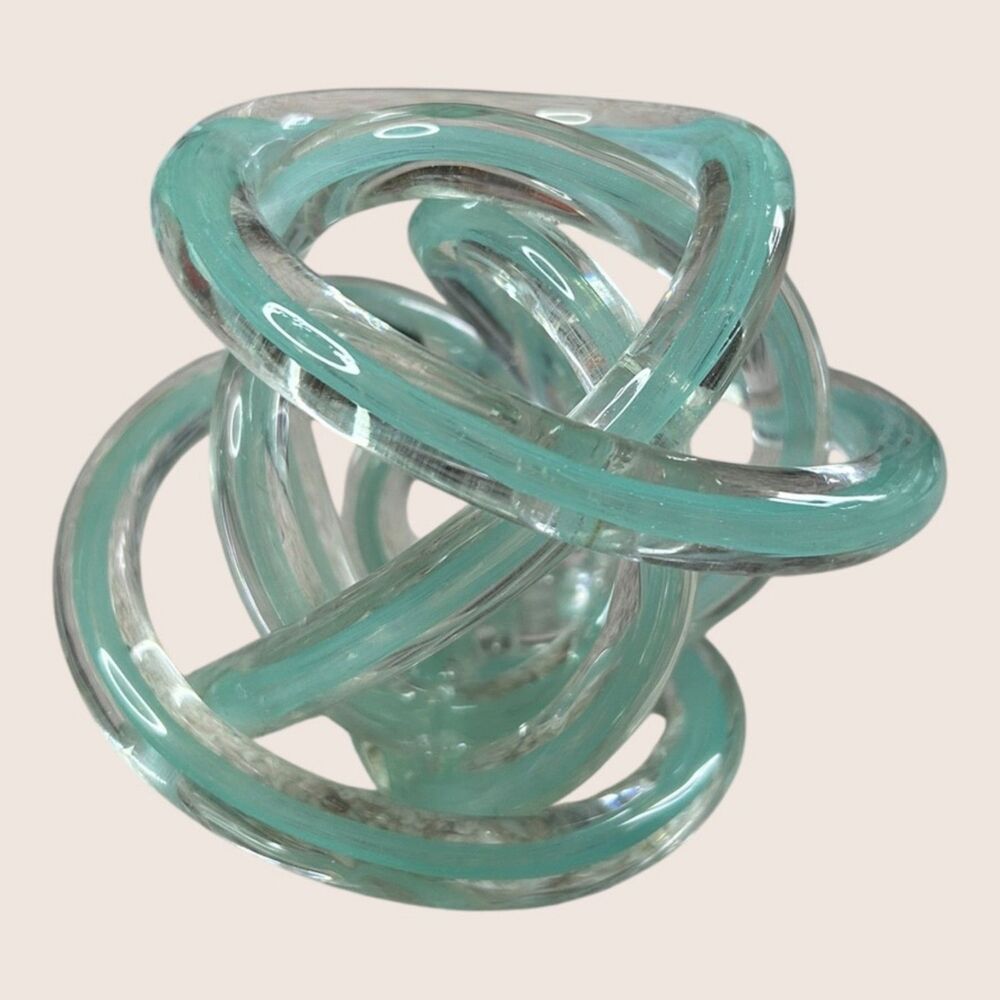 🪢 MODERN ART ABSTRACT DECORATIVE GLASS KNOT TEAL UNMARKED HANDBLOWN TIZO STYLE - Picture 6 of 8